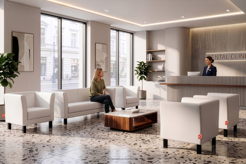 ESPECTO Sofa do poczekalni ekoskóra biała biały - zdjęcie 12