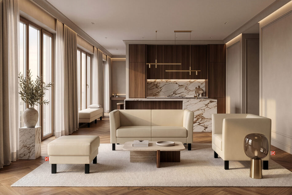 ESPECTO Sofa do poczekalni ekoskóra ecru kremowy - zdjęcie 10
