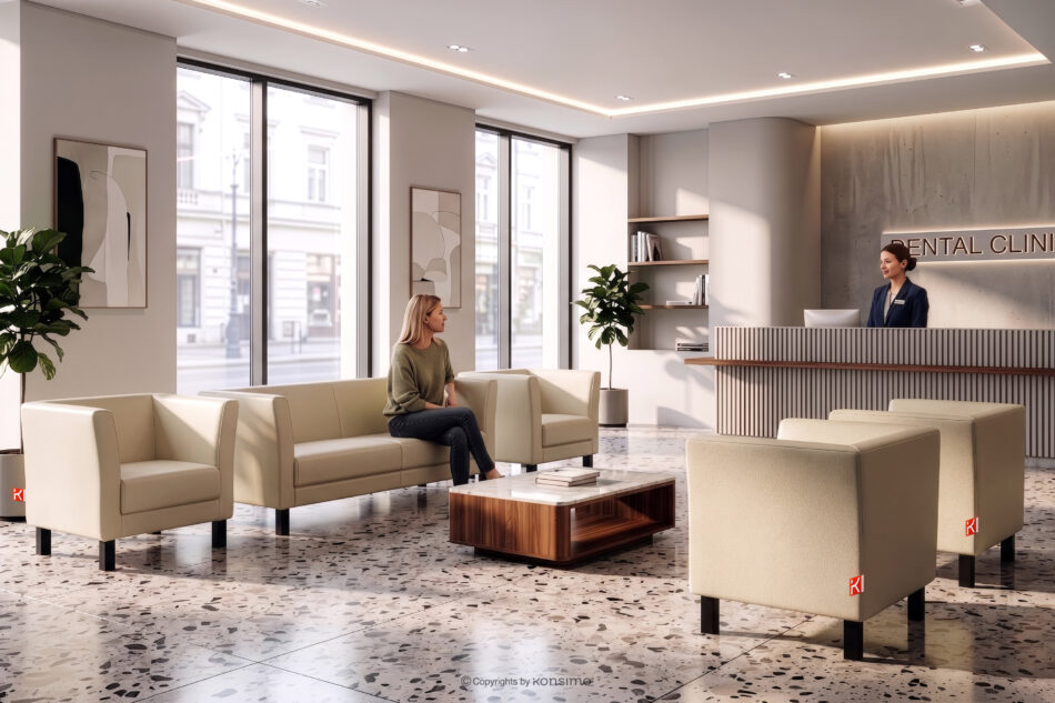 ESPECTO Sofa do poczekalni ekoskóra ecru kremowy - zdjęcie 12