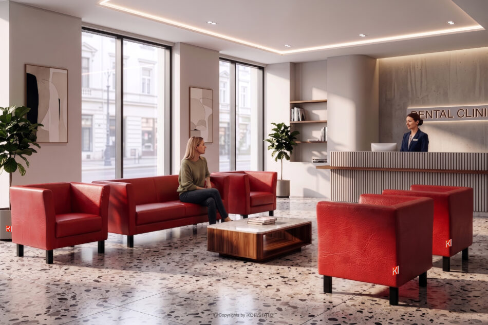 ESPECTO Sofa do poczekalni ekoskóra czerwona czerwony - zdjęcie 12