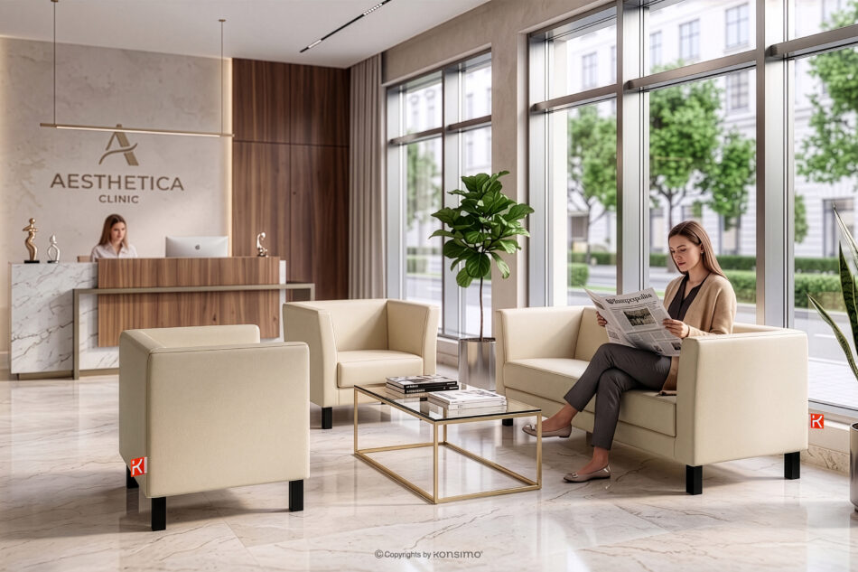 ESPECTO Sofa 3 osobowa do gabinetu kremowy kremowy - zdjęcie 12