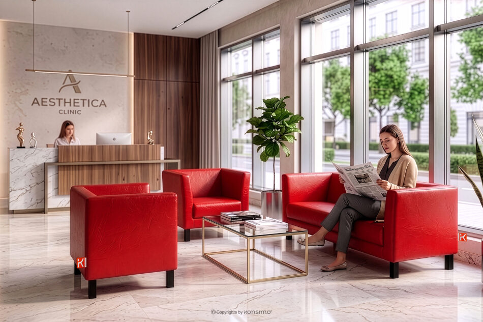 ESPECTO Sofa 3 osobowa do gabinetu czerwony czerwony - zdjęcie 12