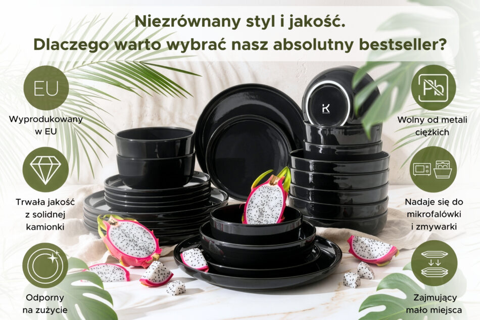VICTO Talerz obiadowy czarny połysk czarny połysk - zdjęcie 5
