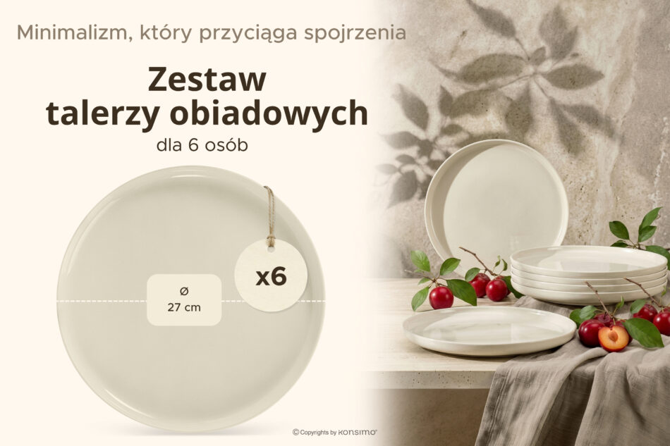 VICTO Talerz obiadowy beżowy połysk 6szt. beżowy połysk - zdjęcie 6