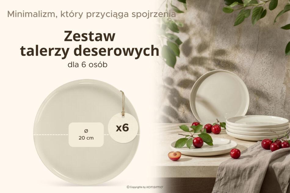 VICTO Talerz deserowy beżowy połysk 6szt. beżowy połysk - zdjęcie 6