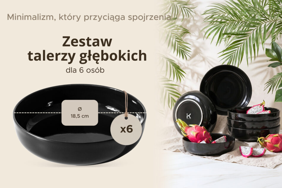 VICTO Talerz głęboki czarny połysk 6szt. czarny połysk - zdjęcie 6