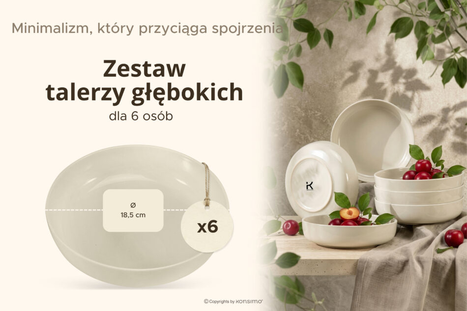 VICTO Talerz głęboki beżowy połysk 6szt. beżowy połysk - zdjęcie 6