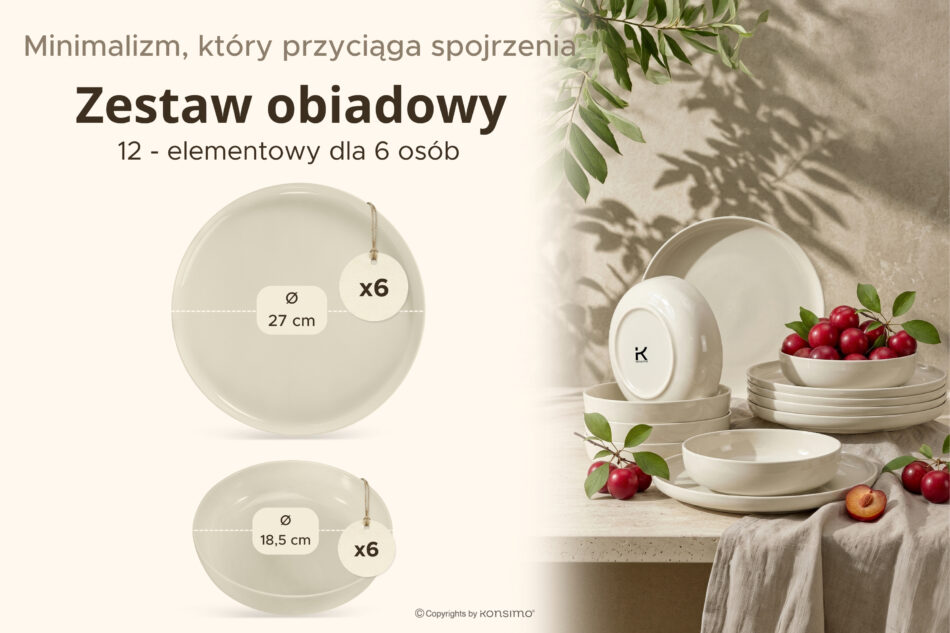 VICTO Zestaw obiadowy beżowy połysk 6os. (12 el.) beżowy połysk - zdjęcie 6