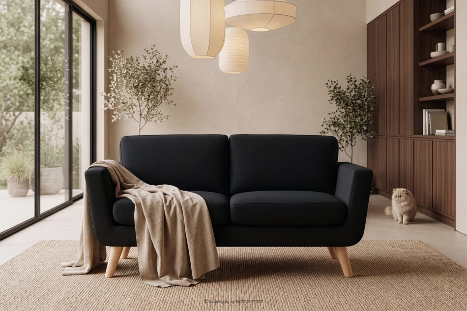 TAGIO Czarna skandynawska sofa 2 osobowa czarny - zdjęcie 12