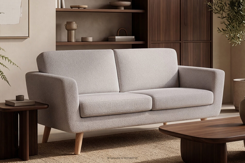 TAGIO Skandynawska sofa 2 osobowa w tkaninie baranek jasnoszara jasny szary - zdjęcie 1