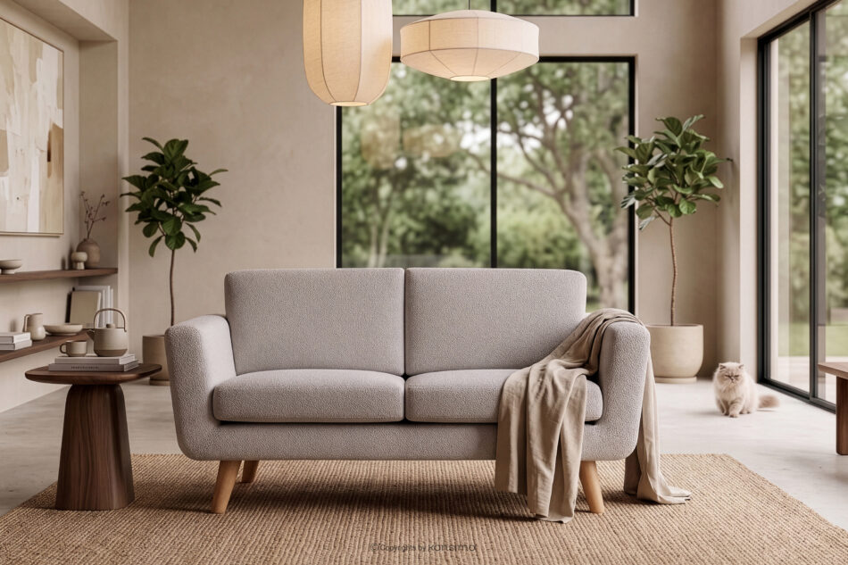 TAGIO Skandynawska sofa 2 osobowa w tkaninie baranek jasnoszara jasny szary - zdjęcie 12