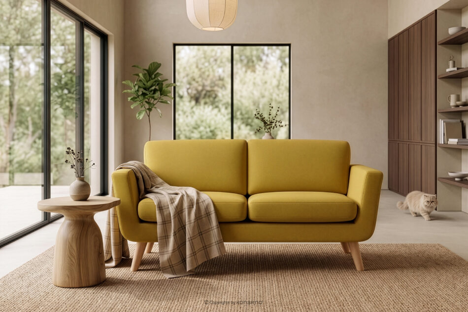 TAGIO Żółta skandynawska sofa 2 osobowa żółty - zdjęcie 12