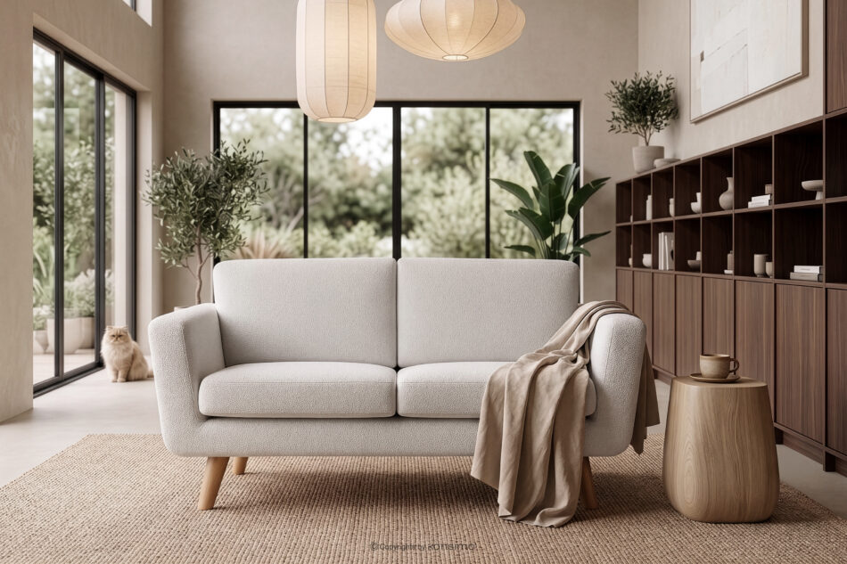 TAGIO Skandynawska sofa 2 osobowa w tkaninie baranek biała biały - zdjęcie 12
