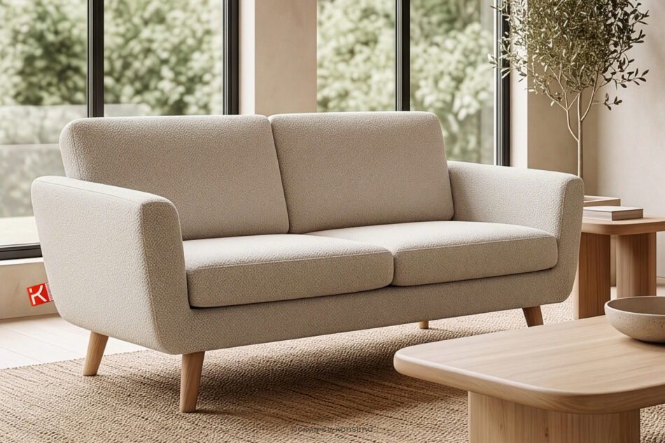 TAGIO Skandynawska sofa 2 osobowa w tkaninie baranek kremowa kremowy - zdjęcie 1