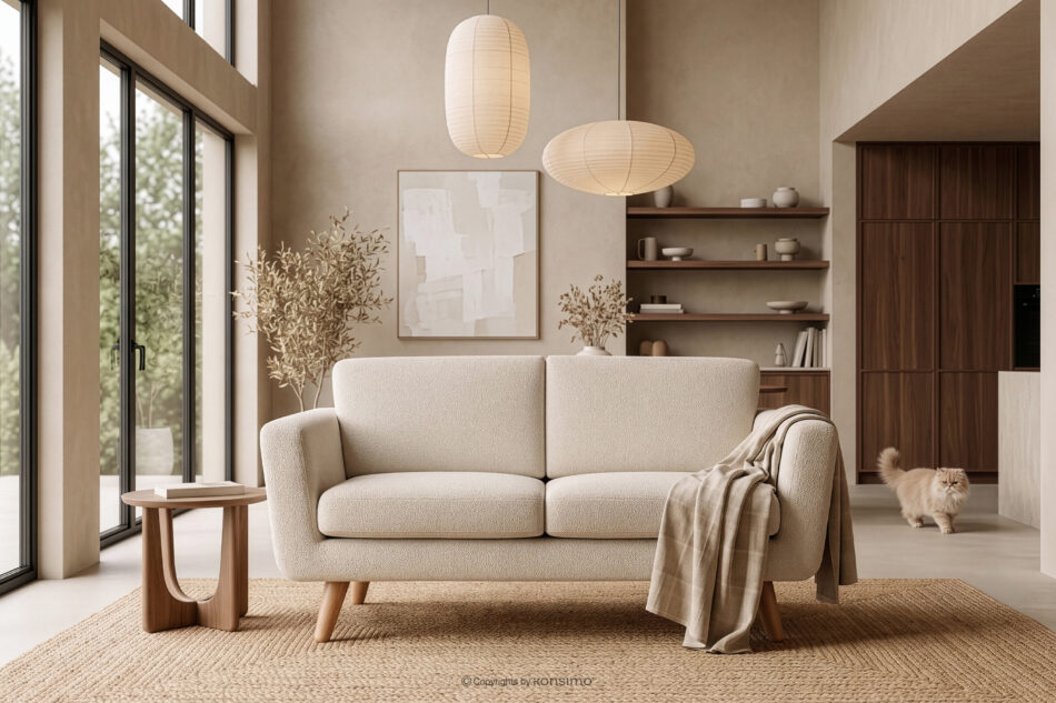 TAGIO Skandynawska sofa 2 osobowa w tkaninie baranek kremowa kremowy - zdjęcie 12
