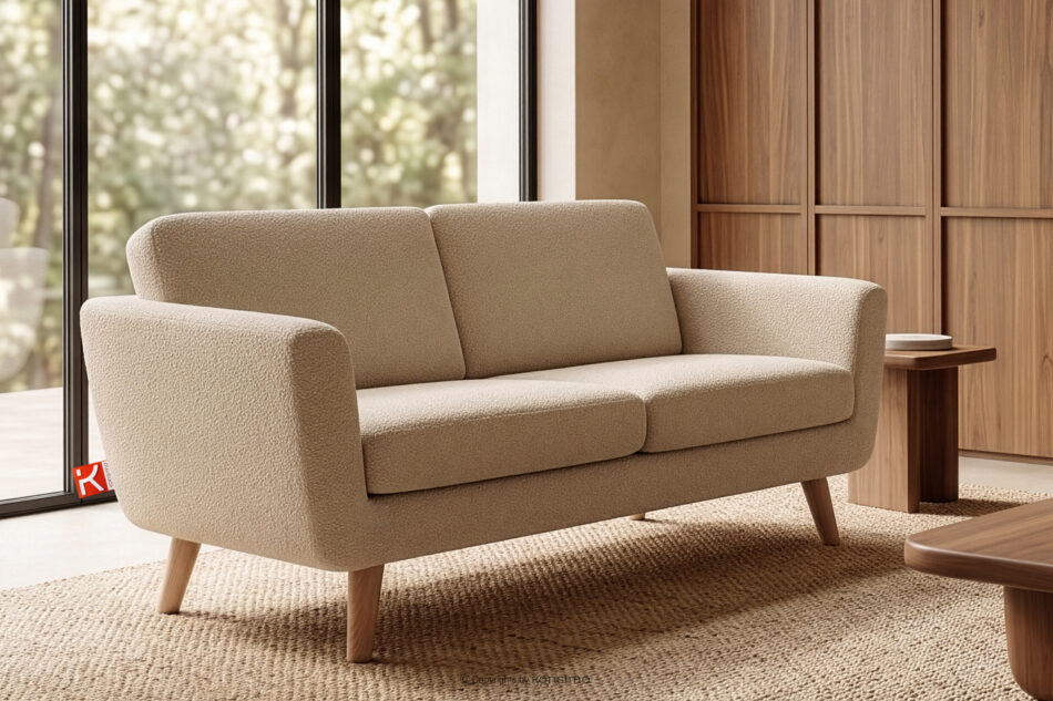 TAGIO Skandynawska sofa 2 osobowa w tkaninie baranek beżowa beżowy - zdjęcie 1