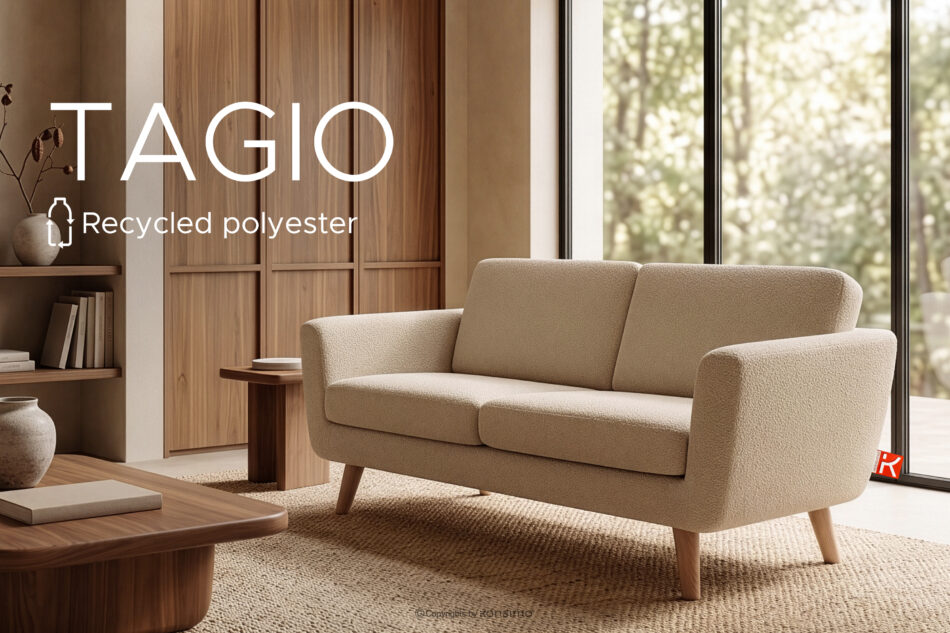 TAGIO Skandynawska sofa 2 osobowa w tkaninie baranek beżowa beżowy - zdjęcie 14