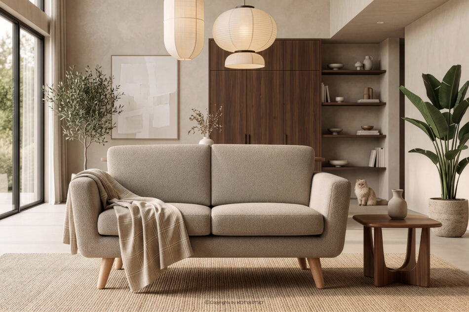 TAGIO Skandynawska sofa 2 osobowa w tkaninie baranek szarobeżowa szarobeżowy - zdjęcie 12