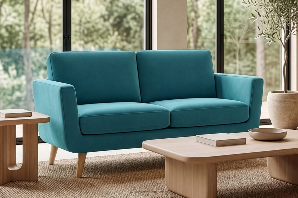 TAGIO Turkusowa skandynawska sofa 2 osobowa turkusowy - zdjęcie 1