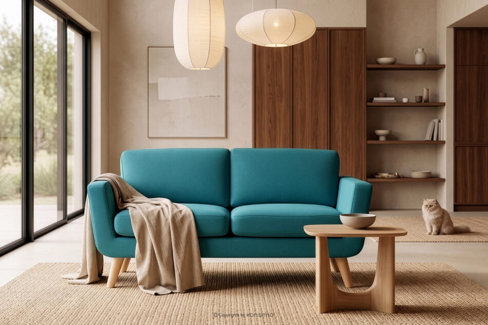 TAGIO Turkusowa skandynawska sofa 2 osobowa turkusowy - zdjęcie 12
