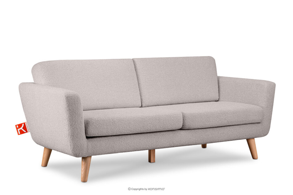TAGIO Skandynawska sofa 3 osobowa w tkaninie baranek jasnoszara jasny szary - zdjęcie 2