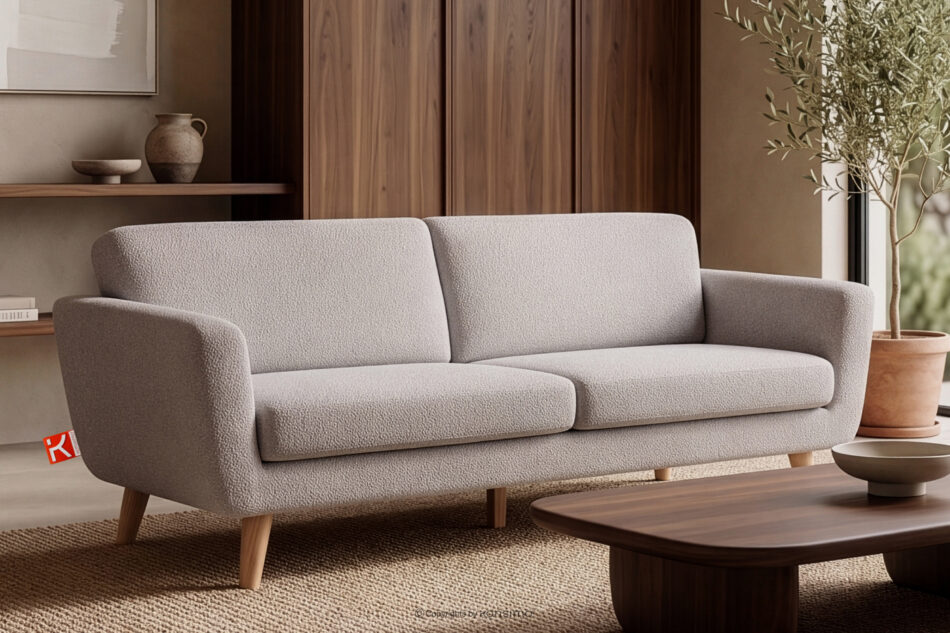 TAGIO Skandynawska sofa 3 osobowa w tkaninie baranek jasnoszara jasny szary - zdjęcie 1