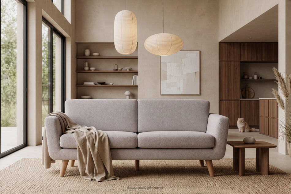 TAGIO Skandynawska sofa 3 osobowa w tkaninie baranek jasnoszara jasny szary - zdjęcie 12