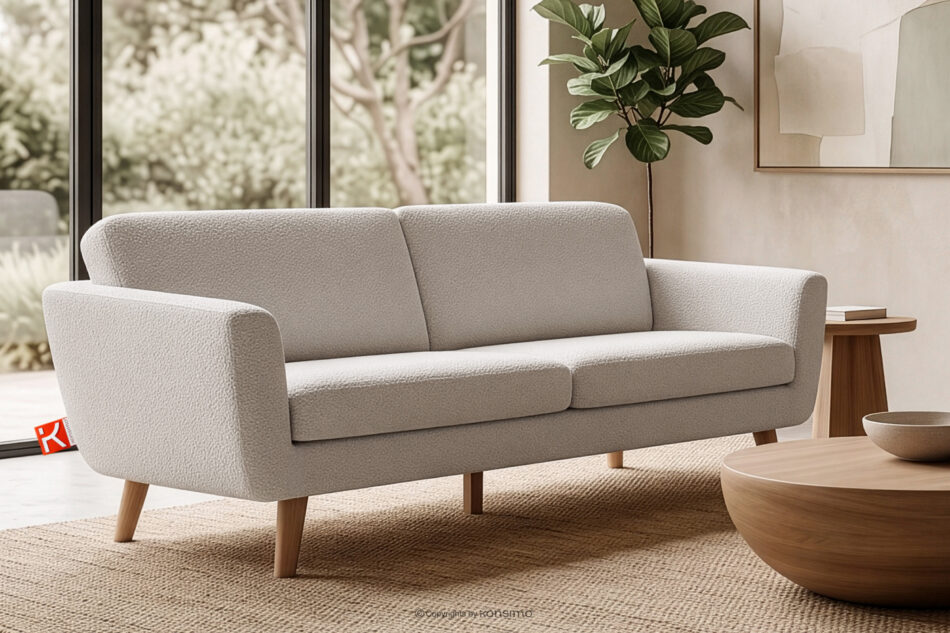TAGIO Skandynawska sofa 3 osobowa w tkaninie baranek biała biały - zdjęcie 1