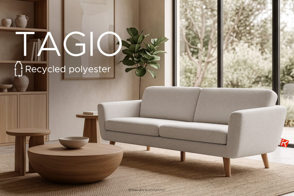 TAGIO Skandynawska sofa 3 osobowa w tkaninie baranek biała biały - zdjęcie 14