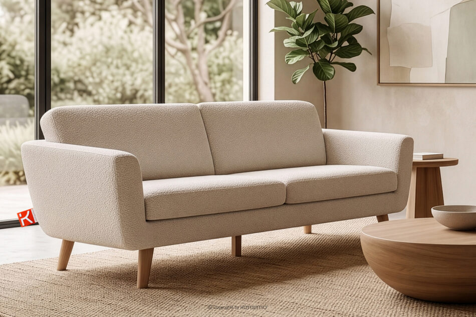 TAGIO Skandynawska sofa teddy 3 osobowa kremowa kremowy - zdjęcie 1