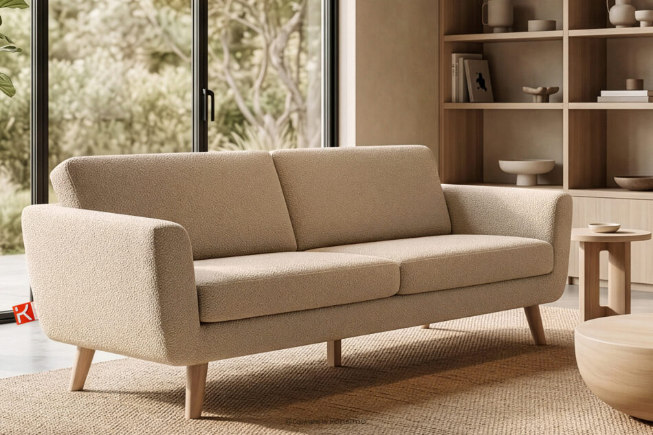 TAGIO Skandynawska sofa 3 osobowa w tkaninie baranek beżowa beżowy - zdjęcie 1