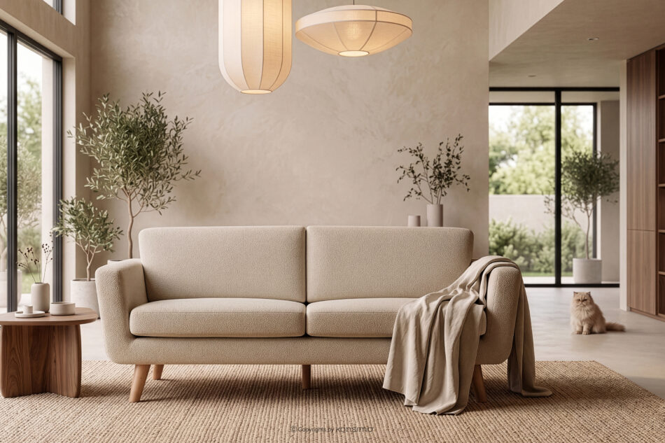 TAGIO Skandynawska sofa 3 osobowa w tkaninie baranek beżowa beżowy - zdjęcie 12