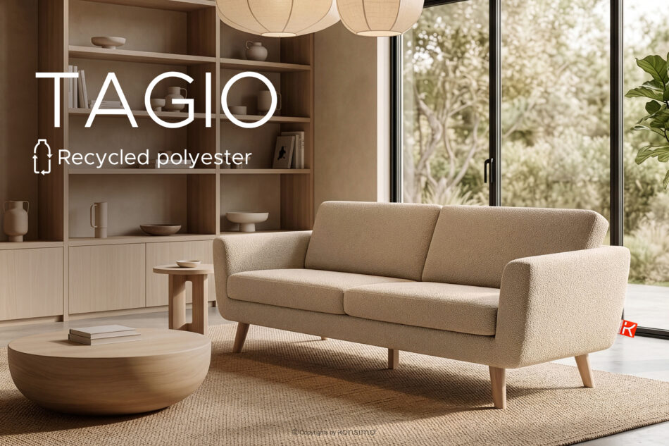 TAGIO Skandynawska sofa 3 osobowa w tkaninie baranek beżowa beżowy - zdjęcie 14