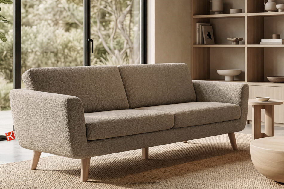 TAGIO Skandynawska sofa 3 osobowa w tkaninie baranek brązowa brązowy - zdjęcie 1