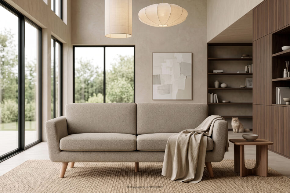 TAGIO Skandynawska sofa 3 osobowa w tkaninie baranek brązowa brązowy - zdjęcie 12