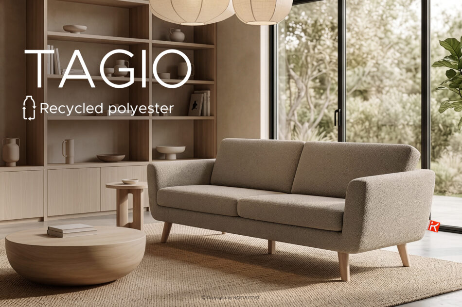 TAGIO Skandynawska sofa 3 osobowa w tkaninie baranek brązowa brązowy - zdjęcie 14