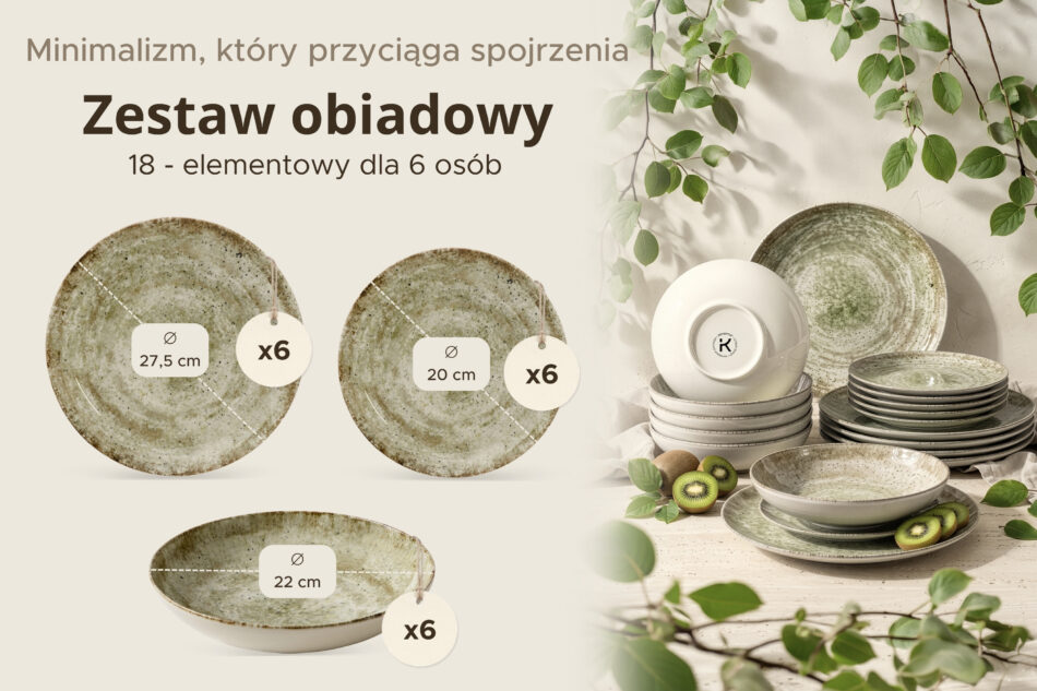 ERATO Zestaw obiadowy beżowy z porcelany 6 os. (18 el.) beżowy - zdjęcie 8