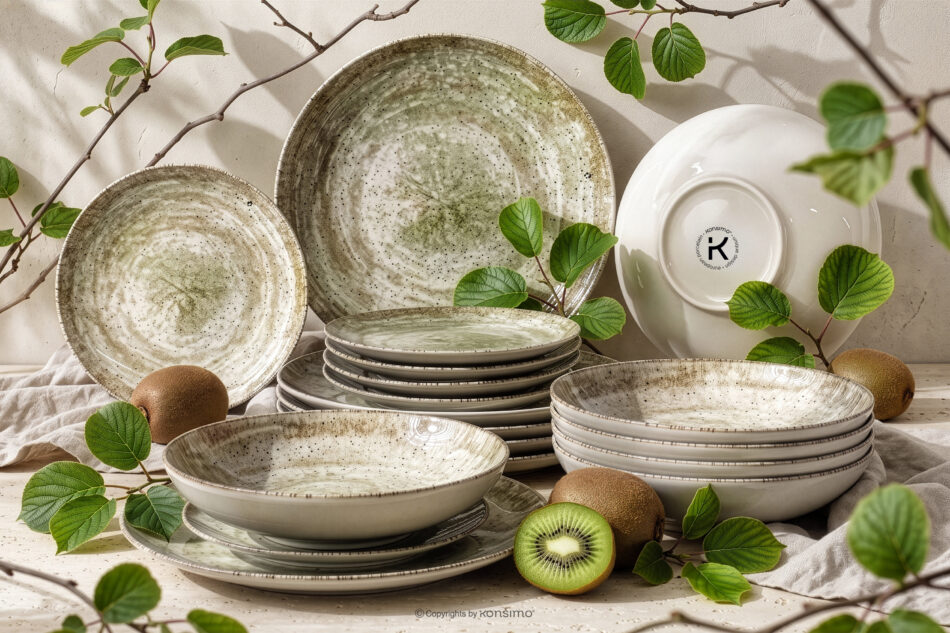 ERATO Zestaw obiadowy beżowy z porcelany 6 os. (18 el.) beżowy - zdjęcie 1
