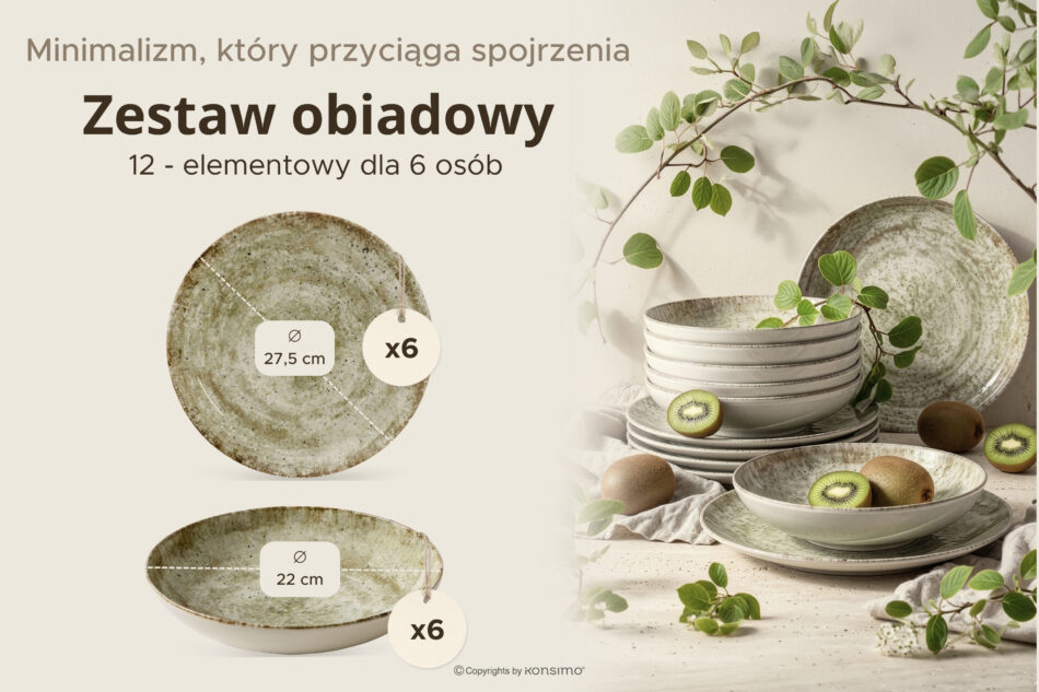 ERATO Zestaw obiadowy beżowy z porcelany 6 os. (12 el.) beżowy - zdjęcie 6