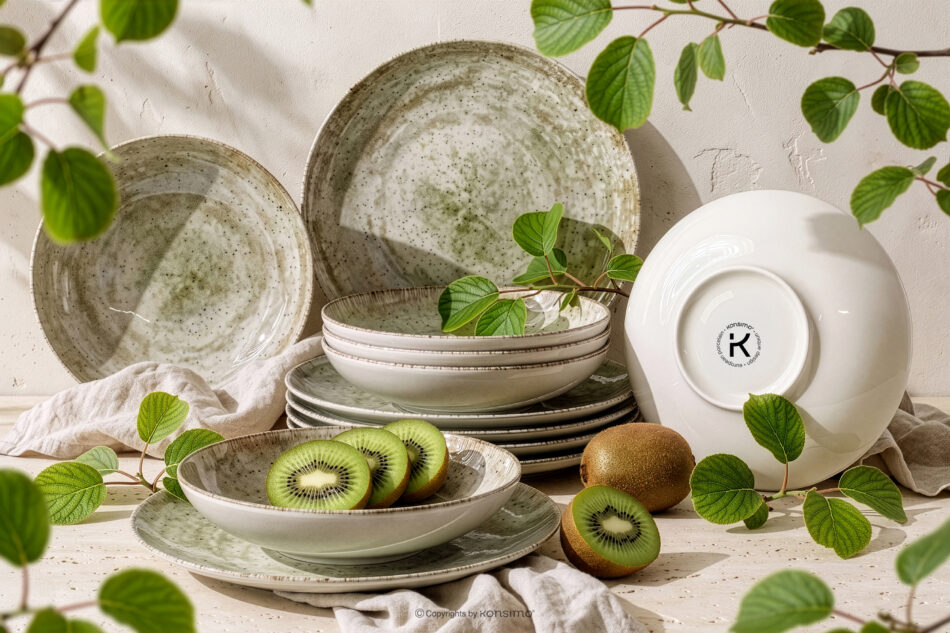 ERATO Zestaw obiadowy beżowy z porcelany 6 os. (12 el.) beżowy - zdjęcie 1