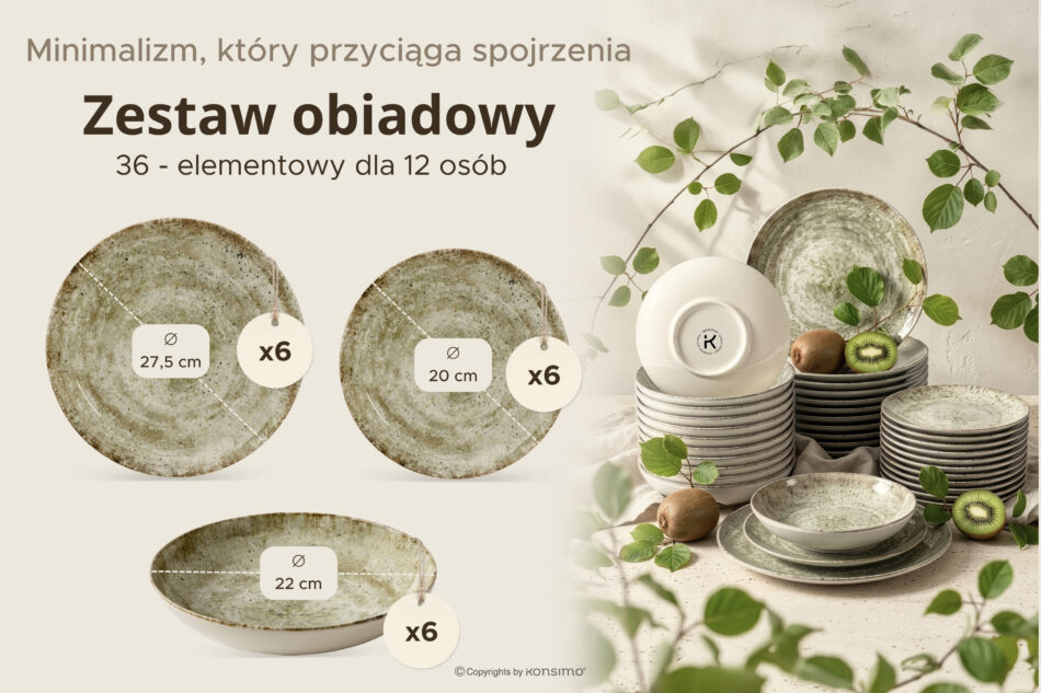 ERATO Zestaw obiadowy beżowy z porcelany 12 os. (36 el.) beżowy - zdjęcie 8