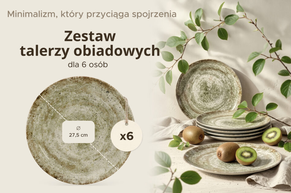 ERATO Talerz obiadowy beżowy z porcelany 6szt. beżowy - zdjęcie 6