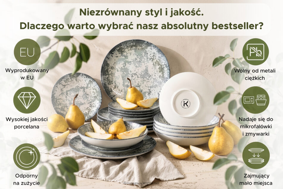 FINGO Talerz obiadowy z porcelany zieleń boho wielokolorowy - zdjęcie 5