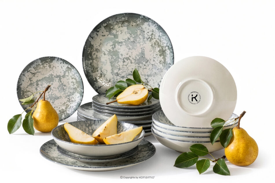 FINGO Zestaw obiadowy z porcelany zieleń boho  6os. (18 el.) wielokolorowy - zdjęcie 0