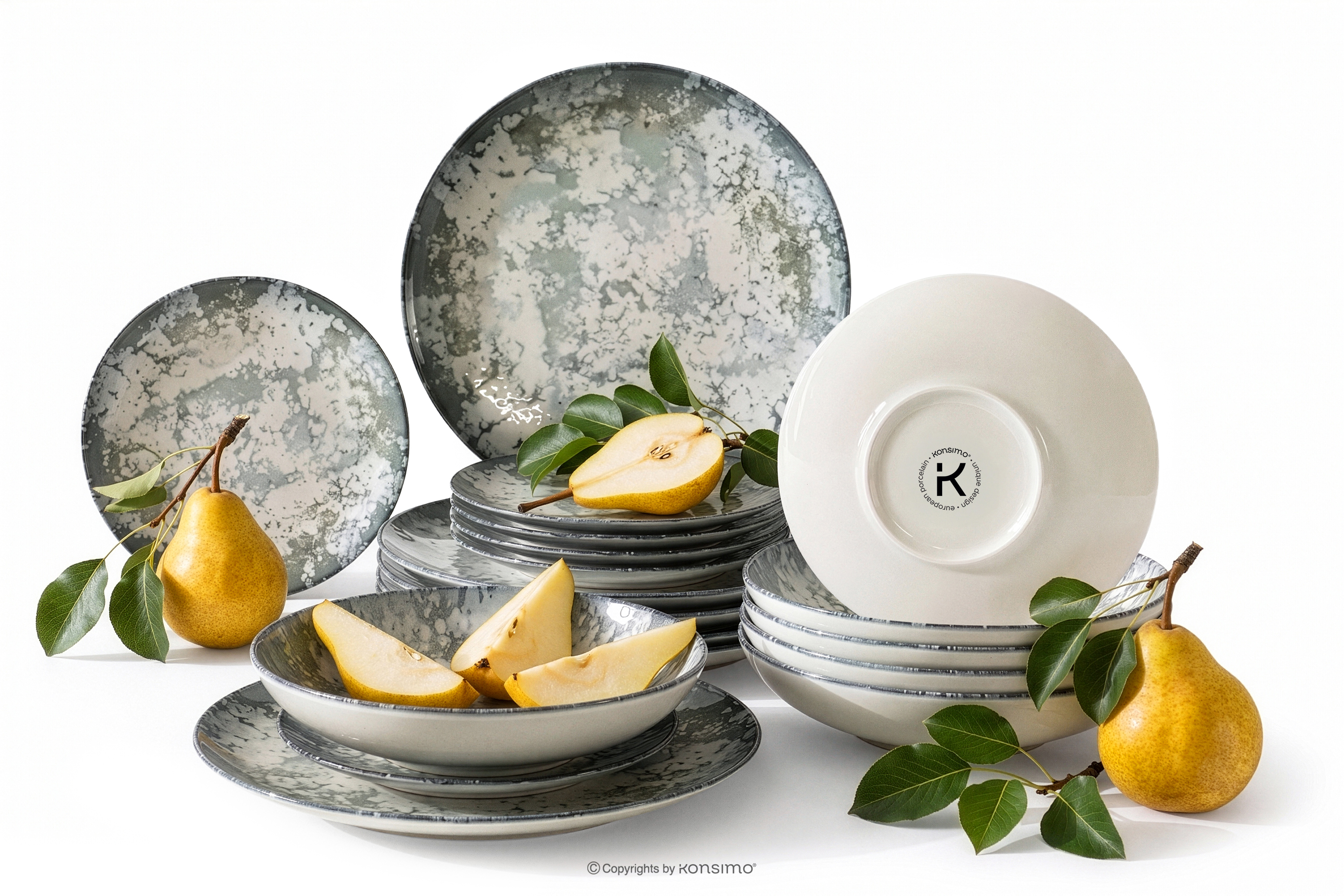 Zestaw obiadowy z porcelany zieleń boho  6os. (18 el.)