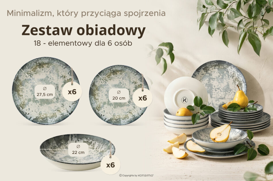 FINGO Zestaw obiadowy z porcelany zieleń boho  6os. (18 el.) wielokolorowy - zdjęcie 8