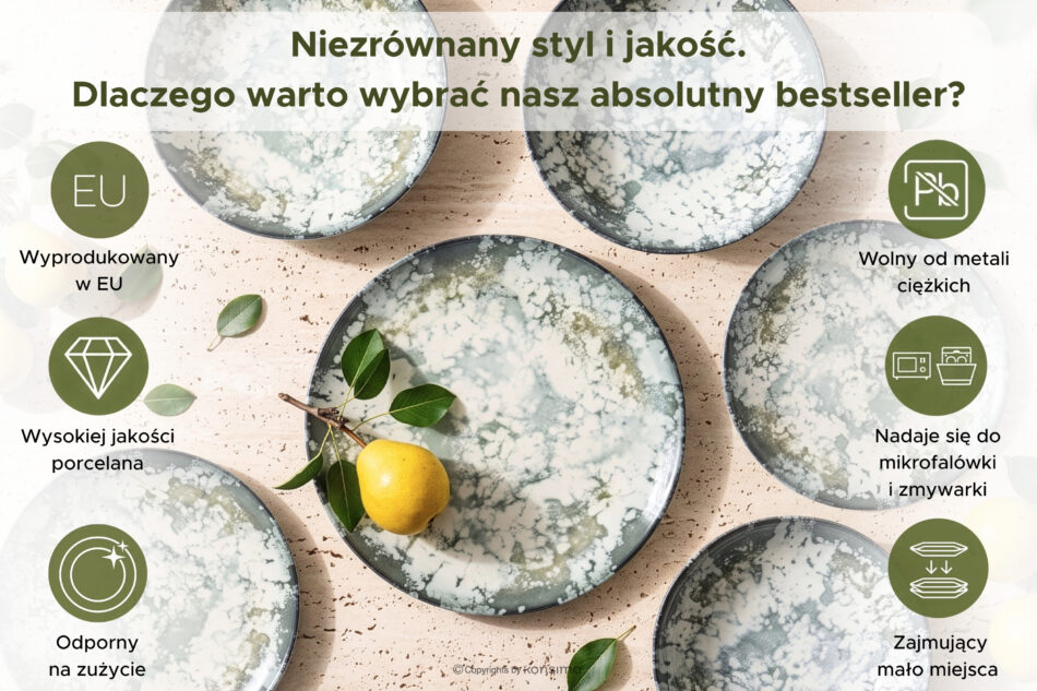 FINGO Zestaw obiadowy z porcelany zieleń boho  6os. (18 el.) wielokolorowy - zdjęcie 9
