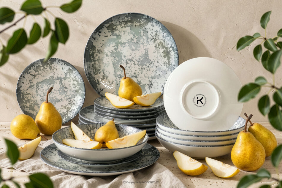 FINGO Zestaw obiadowy z porcelany zieleń boho  6os. (18 el.) wielokolorowy - zdjęcie 1
