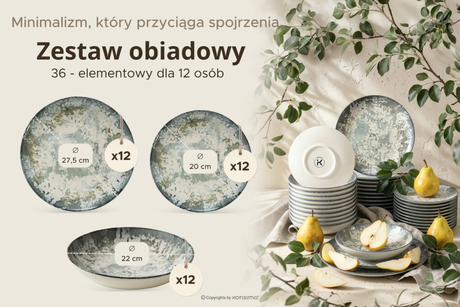 FINGO Zestaw obiadowy z porcelany zieleń boho 12os. (36 el.) wielokolorowy - zdjęcie 8