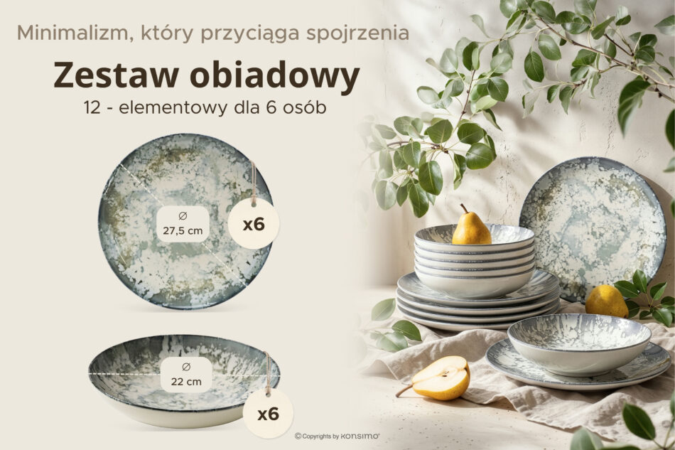 FINGO Zestaw obiadowy z porcelany zieleń boho 6os. (12 el.) wielokolorowy - zdjęcie 6